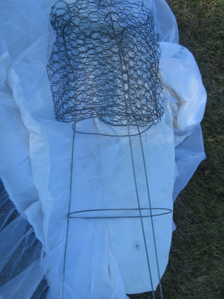 wedding dress 1 tomato cage, chicken wire, wedding dress ghost