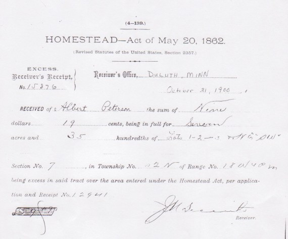 Homestead Act Receipt Homestead Act Receipt